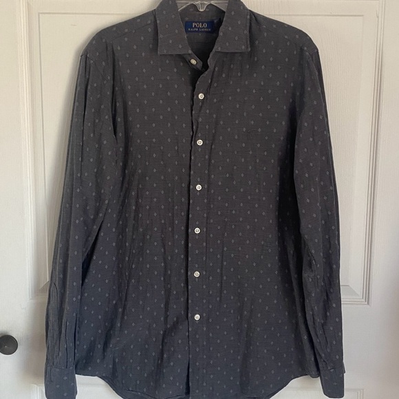 Polo‎ Ralph Lauren Men’s Gray Button Up shirt Diamond pattern Medium M geometric - Picture 2 of 5